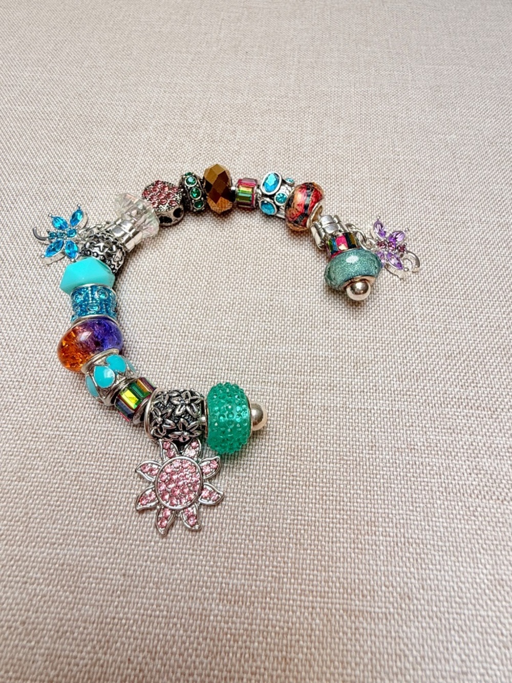 Beaded Pandora Style Charm Bracelet NOT Sterling Silver - Picture 3 of 10